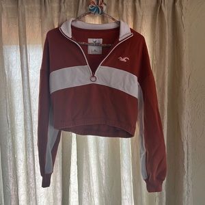 XS Hollister Cropped Quarter Zip, Orange and White